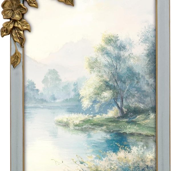 Retro Gray Thin-Frame Floral Photo Frame